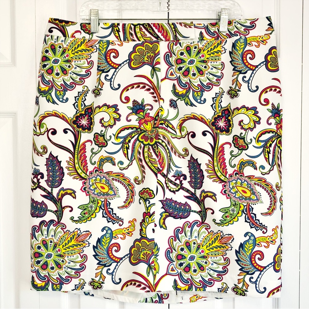 New Jessica London White Colorful Paisley Print Pencil Skirt 16